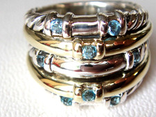 DAVID YURMAN 14/K GOLD, SS BLUE TOPAZ RING