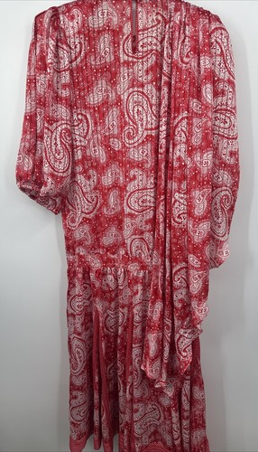 70s 80s Diane Freis Red Paisley Polka Dot Maxi Dress With Shoulder Drape Cascade - Picture 8 of 11