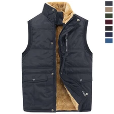 Men's Sherpa Lined Fleece Waistcoat Full-Zip Up Sleeveless Jacket Winter Vest US