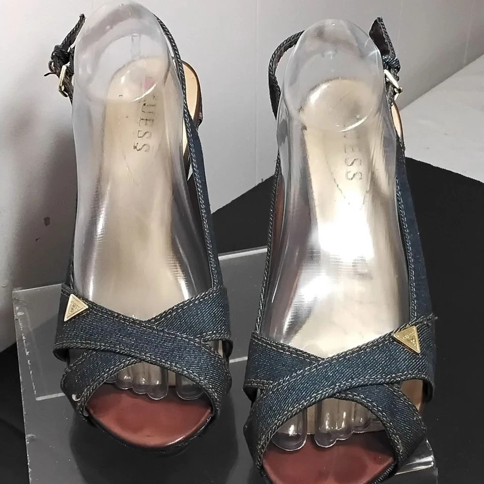 Guess Blue and Brown Wedge Sandals with Slingback - Image 2 of 4