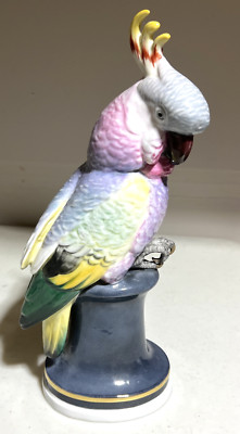 Karl Ens Germany Pink Purple Cockatoo Parrot Bird on Pedestal Figurine 16'' Large