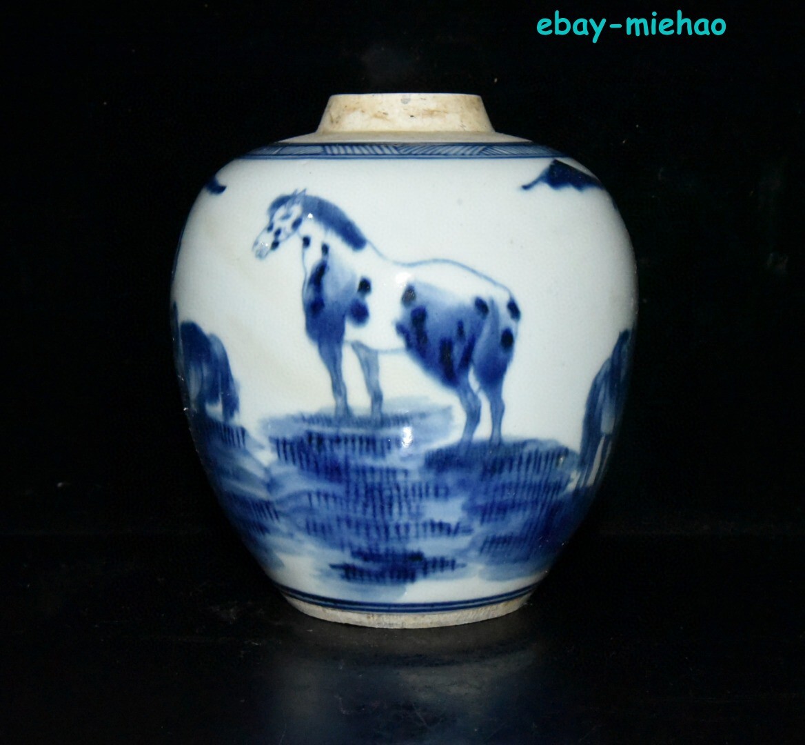 5.9-inch Chinese Exquisite Antique Blue and White Eight Steeds