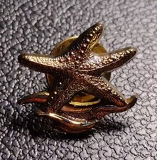 Starfish On Waves Gold Tone Lapel Hat Uniform Jacket Pin