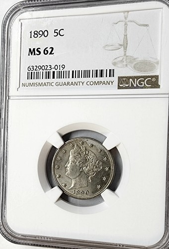 Choice 1890 LIBERTY V NICKEL 5C NGC MS62 High Grade Beauty !!!
