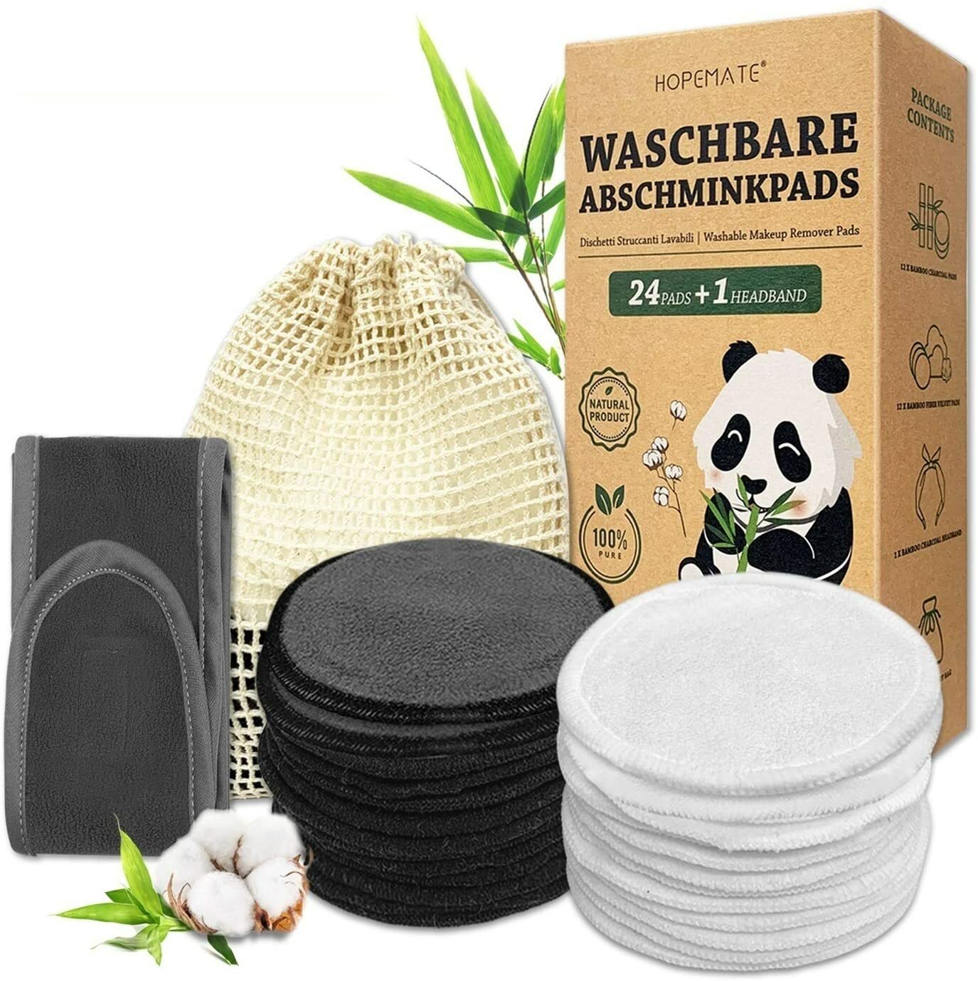 Coton démaquillant bio lavable réutilisable 24 pièces et tampon fibre de bambou écologique