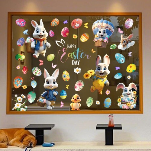 Electrostatic Sticky Easter Egg Stickers Room Wall Decals 2025 Easter Party - Picture 3 of 17