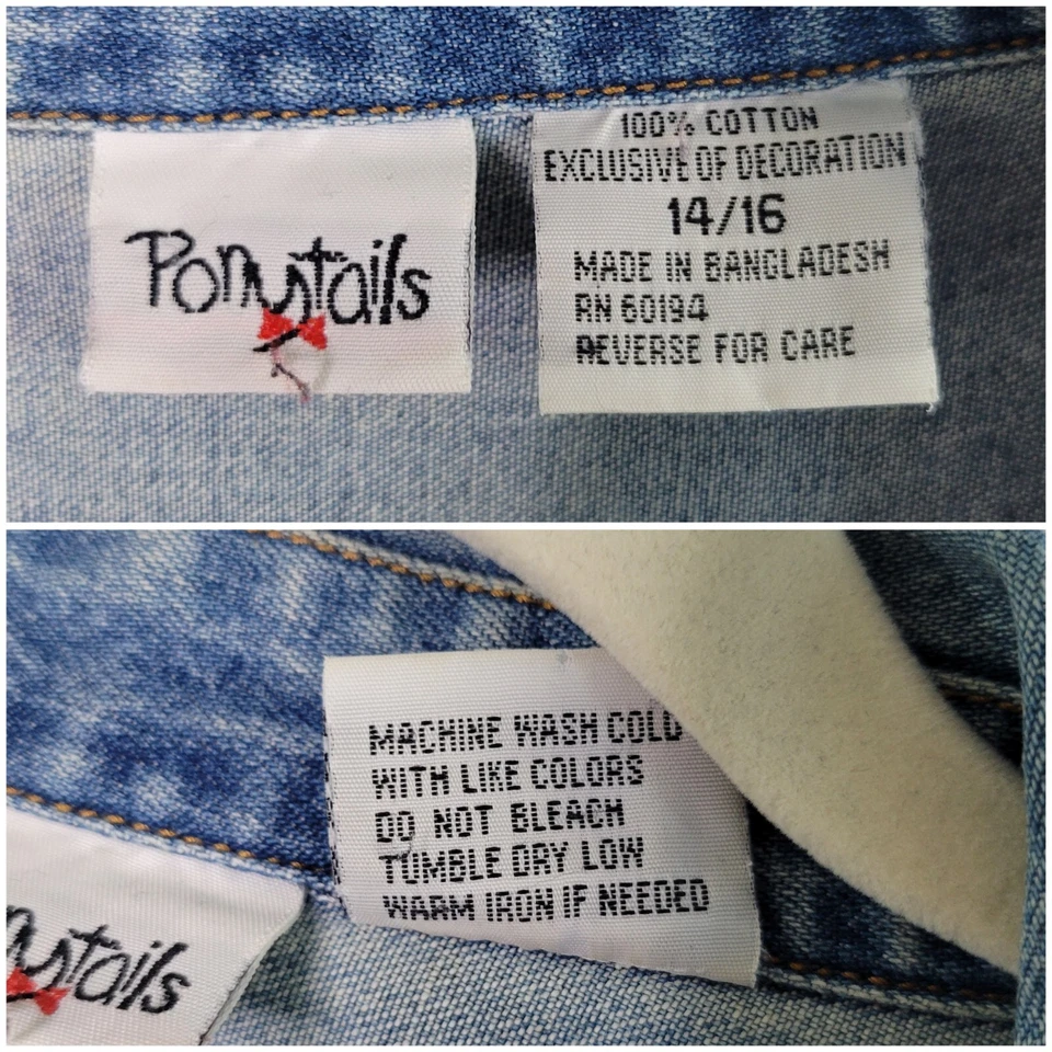 Ponytails Girls Button-Up Denim Jacket Butterfly Rainbow Embroidered Size 14/16 - Image 3 of 4