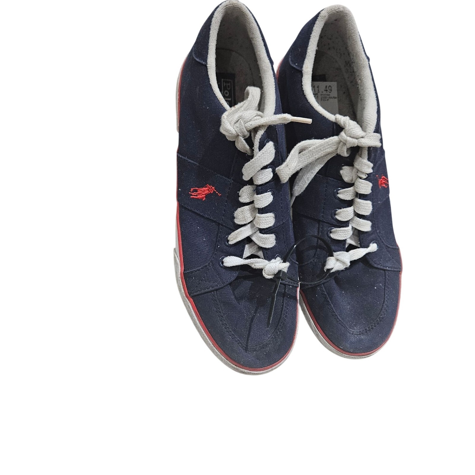 Polo Ralph Lauren Navy Blue Canvas Sneakers With Red Accents & White Laces Size