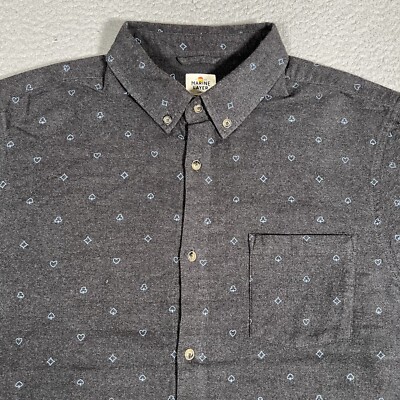 Marine Layer Shirt Mens Large Black Flannel Poker Casual Preppy Pocket Logo