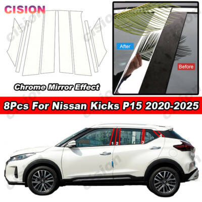8Pcs Chrome Window B C Pillar Post Trim For Nissan Kicks e-Power P15 2020-2025