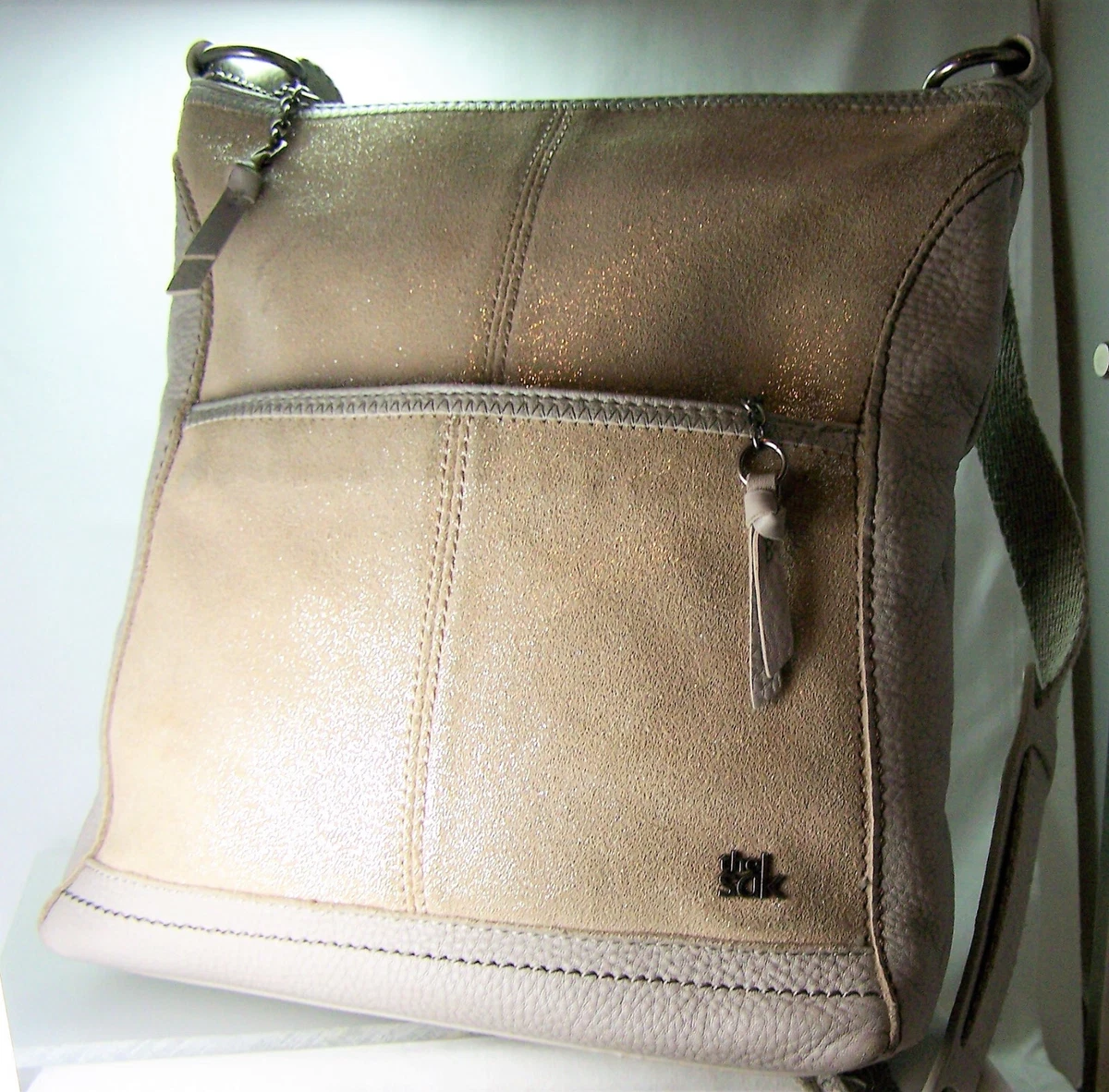 Suede leather bag in taupe brown. Crossbody or shoulder bag in