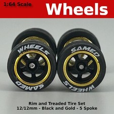 Black And Gold 12mm Lettered 5 Spoke Wheels - 1212mm For Hot Wheels