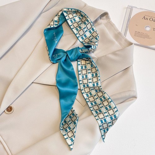 Ladies Multifunction long Scarf Wrap Tie Bag Handle Wrist Band peacock blue - Picture 9 of 9