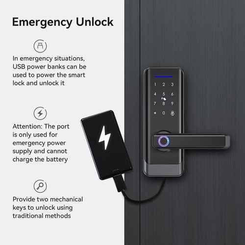 Smart Front Door Lock Lever Handle Keyless Entry Keypad Fingerprint APP Control - Picture 3 of 14