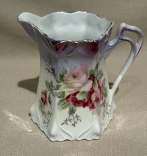 G. Wiegand Germany Gold Trim Floral Pitcher/ Creamer 4" T- SIGNED- Red Letter