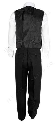 TODDLER 5 PCS BLACK SUIT SET 6408BLK PINSTRIPE COAT PANT VEST SHIRT SIZE 2T - 4T - Picture 4 of 6