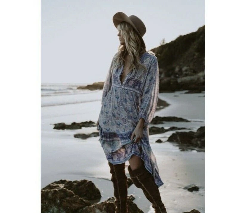 UNDERCOVER Abito L nuovo boho zingaro floreale maxi homespun vintage anni 70 Ins donna taglia GRANDE