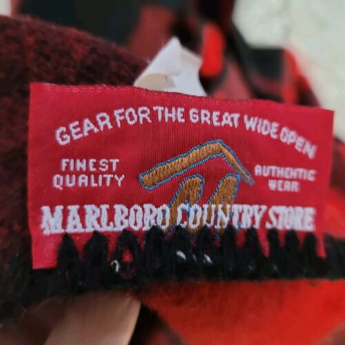 Marlboro Country Store Throw Blanket Buffalo Plaid Red Black Wool 65x60 USA - Picture 7 of 8