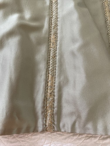 Carmen Marc Valvo Knee Length Silk Blend Beaded Skirt Size 4 Green Gold Trim - Picture 3 of 12