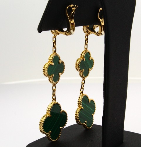 VAN CLEEF & ARPELS Magic Alhambra Malachite Earrings Three Motifs Authentic - Picture 4 of 15