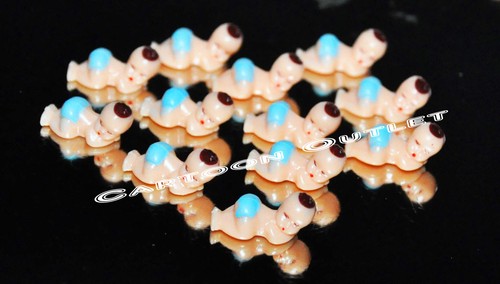 48 MINI BABIES BABY SHOWER FAVORS RECUERDOS BLUE PLASTIC 3/4" DECOR DIY - Picture 3 of 3