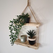 Rustic Wooden Rope Hanging Shelf, Multiple Tier Shelves Available