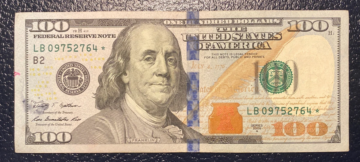 100 dollar bill star note Series 2009 A Rare 640K Run Size LB09752764