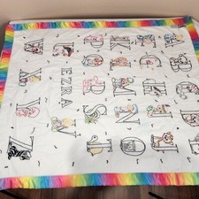 Vintage 80s Precious Moments Alphabet Blanket Rainbow Embroidered Crib Throw