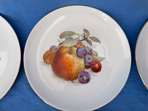 Vtg Winterling Bavaria China Set of 8 Side Salad Dessert Plates Fruit Gold Trim - Picture 3 of 16