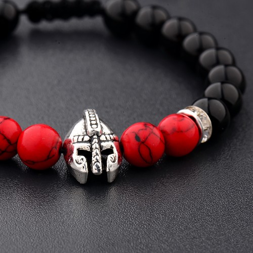 Natural Lava Stone Men Sparta Gold Silver Helmet Viking Bead Charm Bracelets - Picture 5 of 14