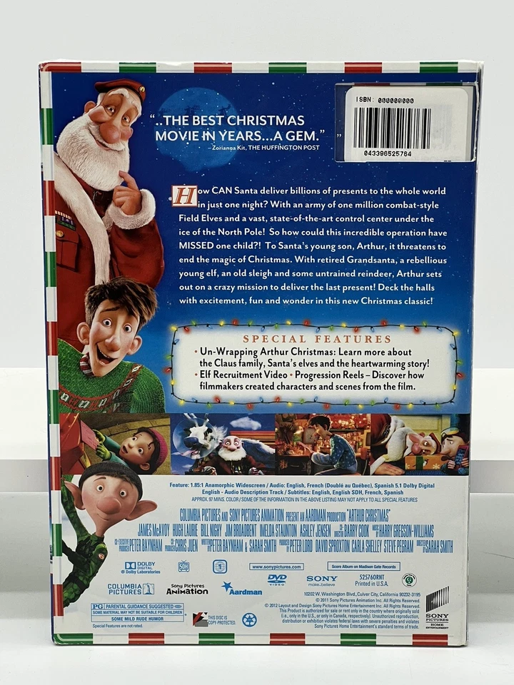 Arthur Christmas DVD w/Sleeve Animated Kids Movie + Justin Bieber Song Sealed - Image 2 of 2