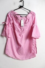 Boohoo Womens Gingham Check Off Shoulder Dress Pink - Size 10 (F86) NEW