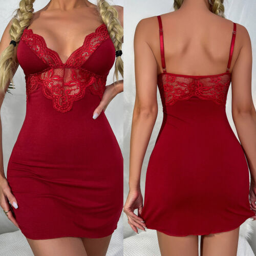 Red Women Sexy Lingerie Lace Dress Valentine's Underwear Babydoll Sleepwear Set - Picture 13 of 286