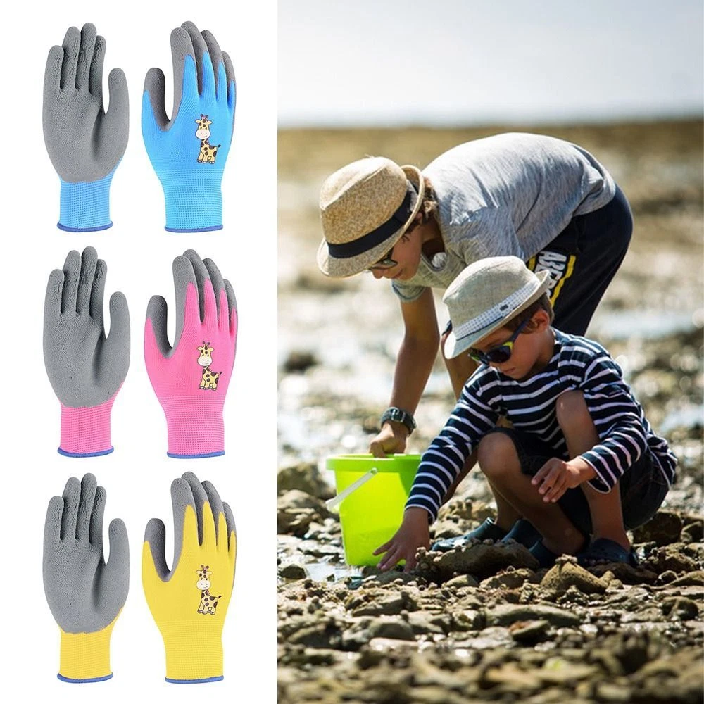 Safety Kids Work Gloves Pink Blue Yellow Gardening Glove 2~12 Year Old