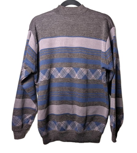 Suéter de Lana Vintage Años 90 L Cuadros Rayas Tejido Apretado Cuello Simulado Pullover Preppy - Imagen 5 de 6