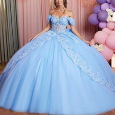 Light Blue Quincea era Dresses Off Shoulder Lace Appliques Ball Gowns Sweet 16