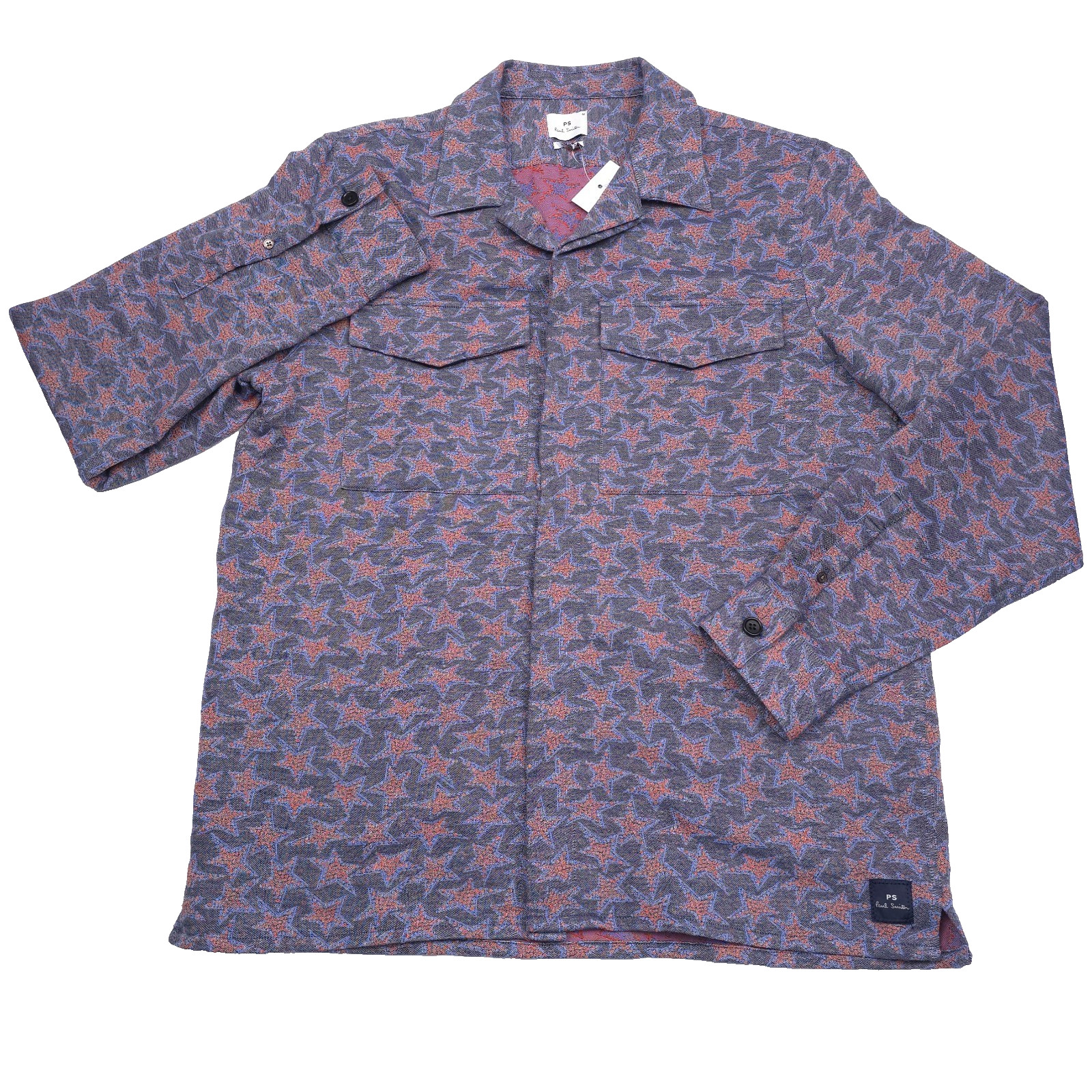 PS Paul Smith Button Front Shirt Mens Medium Casual Fit Blue Red Printed Stars 21990₽