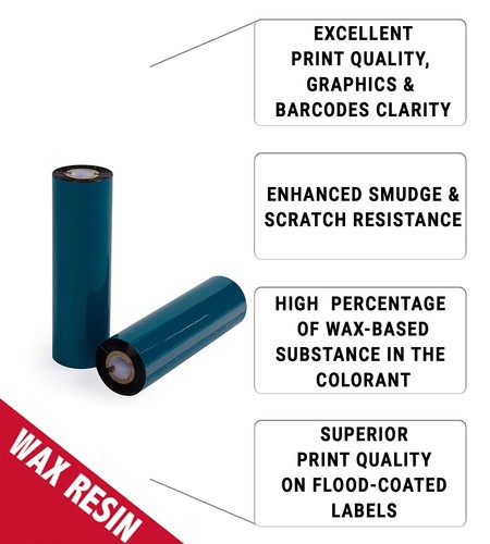 4.33" x 244' Thermal Transfer Ribbons Zebra 0.5" Core 12 Rolls Wax Resin - Picture 4 of 5