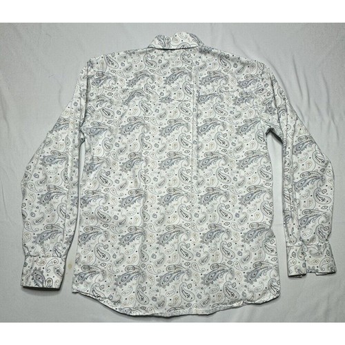 Larry Mahan Men's Long Sleeve White Blue Paisley Pearl Snap Shirt - Size S - Picture 2 of 4