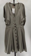 Quince Women Vintage Wash Tencel Button Front Dress Olive Basic Sleeved L