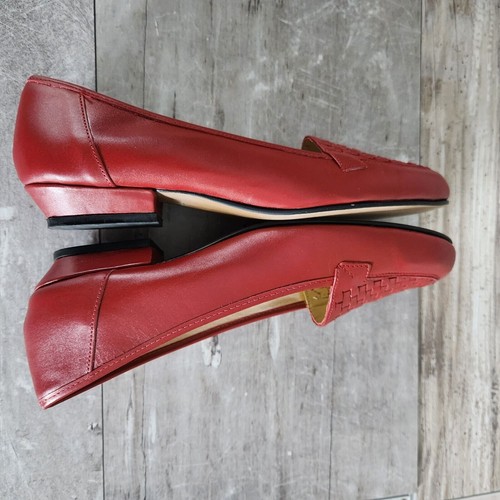 J Alongi Vintage Flats Womens Size 7N Leather Loafers Red Woven Comfort - Picture 11 of 18