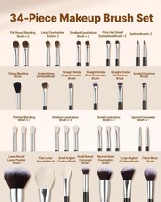 34-Piece Makeup Brush Set, Professional Brushes Kit for Foundation Blending Eyes