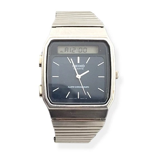 Vtg Seiko H357-500H LCD Silver Tone James Bond Mens Watch Running New Battery