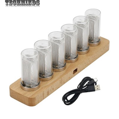 6-Digit LED Glow Tube Alarm Solid Wood Nixie Tube Alarm Clock Assembled Gift TE