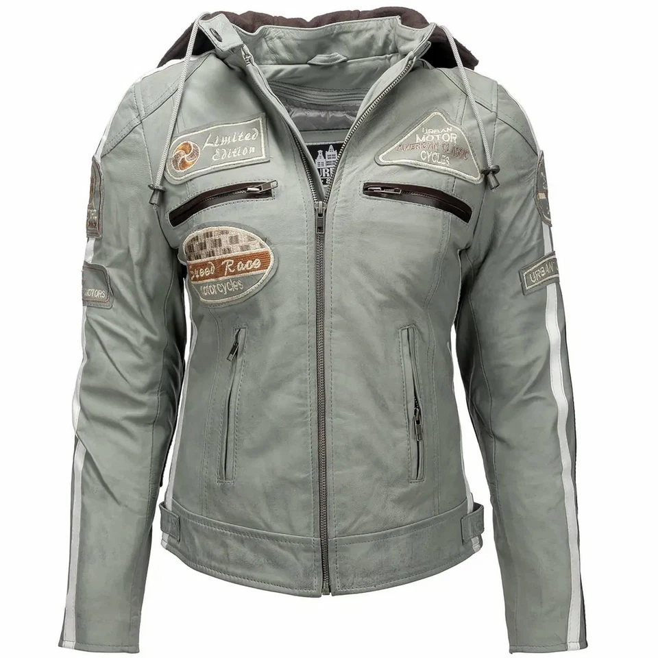 Motorradjacke Damen Mit Protektoren, Damenjacke aus Lammleder, Protektoren fü... - Bild 1 von 4