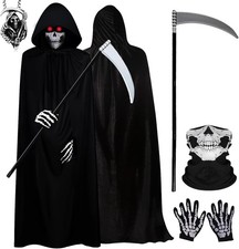 5 Pcs Grim Reaper Costume, Cloak, Halloween Costumes Black Cloak... 