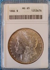 1886 Morgan Silver Dollar ANACS MS65 OLD SOAP BOX Holder Nice Coin