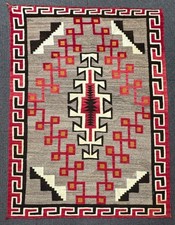 Antique Large Navajo Klagetoh Rug ca. 1920  78" x 60"  Red border