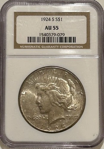 1924 S Peace Silver Dollar NGC AU55 Tough Date Peace