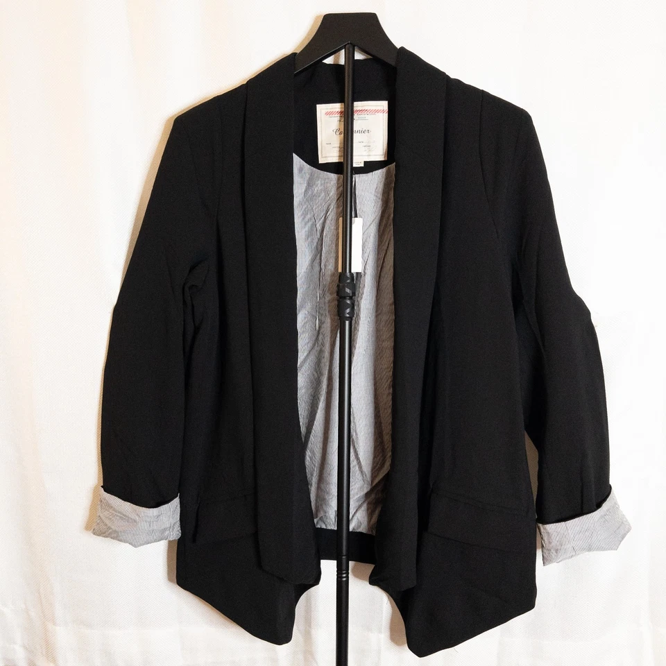 Chaqueta Blazer Anthropologie Cartonnier Negra Drapeada Abierta-Frente Talla Mediana Nueva con Etiquetas Foto 2 de 4
